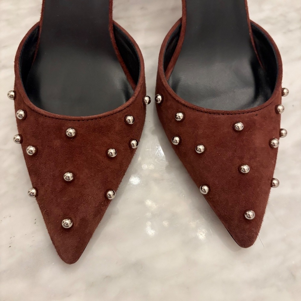 J. Crew Colette Burgundy Italian Suede Studded Slingback Heels Size 10M NWT - Picture 6 of 10